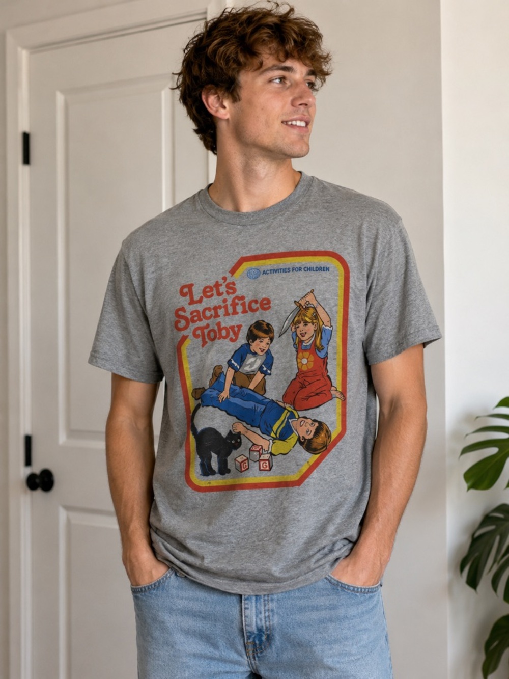 Steven Rhodes Let’s Sacrifice Toby Graphic Tee Men’s Medium Dark Humor Shirt
